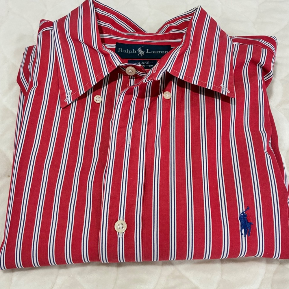 Ralph Lauren Red Striped Casual Button Down Shirt